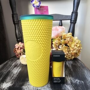 NWT Overseas Hawaii 2pc Set Starbucks Pineapple Yellow And GreenCold Cup Tumbler